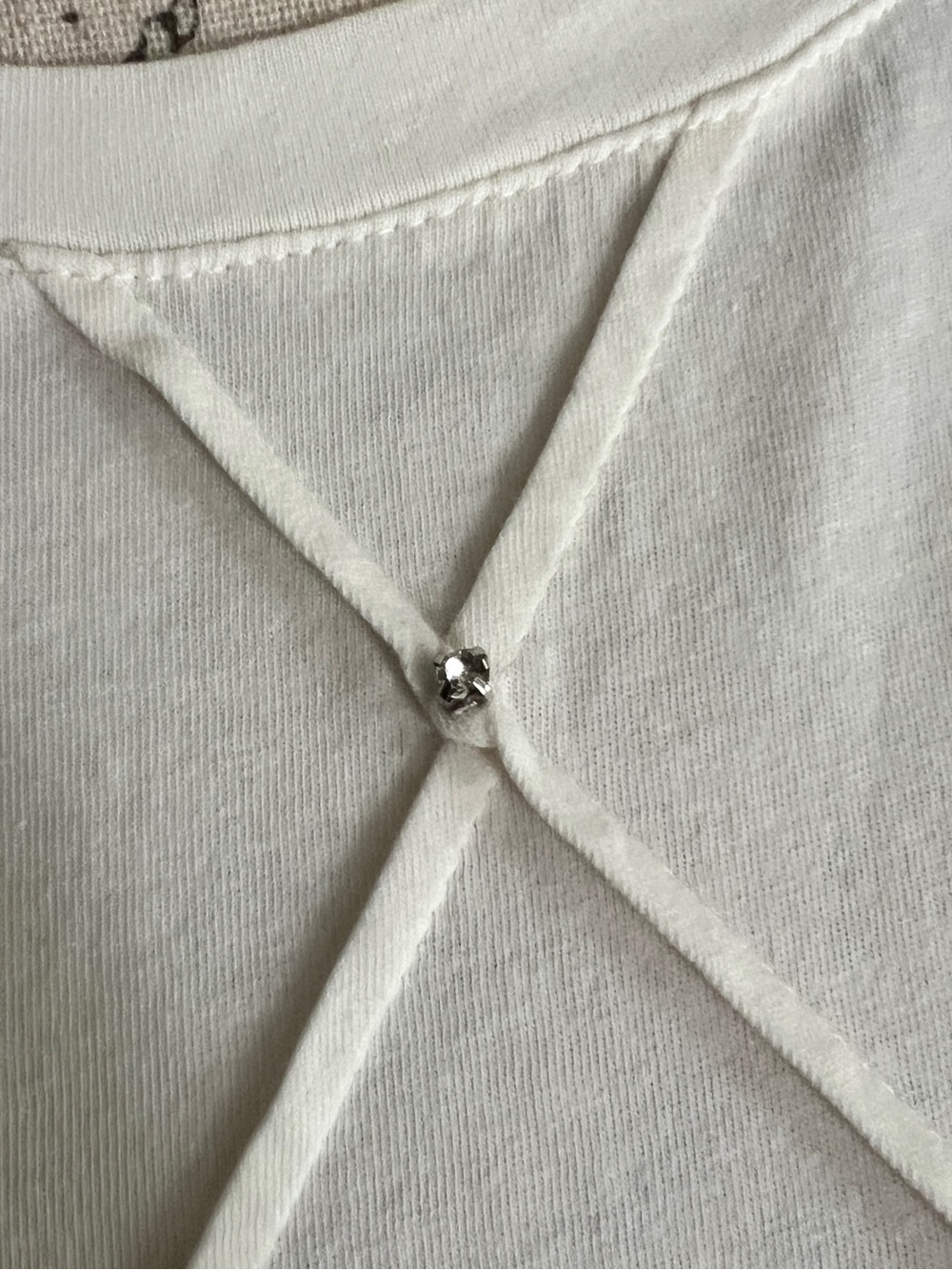 J. Crew Factory Cream Short-Sleeve Beaded Diamond Knit Top - Picture 7 of 7